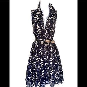 Premise Floral Dress -4 dark navy /black /white , flare dress cotton